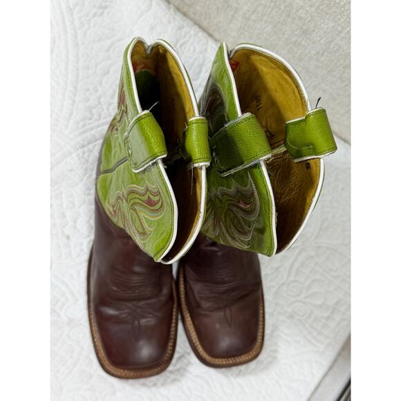 Tony Lama Men’s 8B Green Brown TL3031 Leather Western Cowboy Boots Handmade - Picture 9 of 11